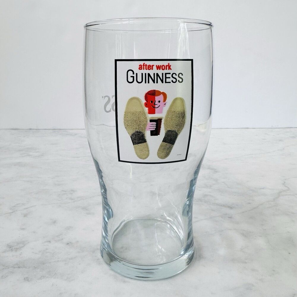 Guinness After Work Beer Tulip Pint Glass Gold Harp Logo 20oz Tom Eckersley